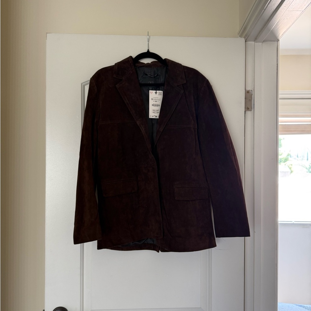Zara Women's Dark Brown Suede Jacket